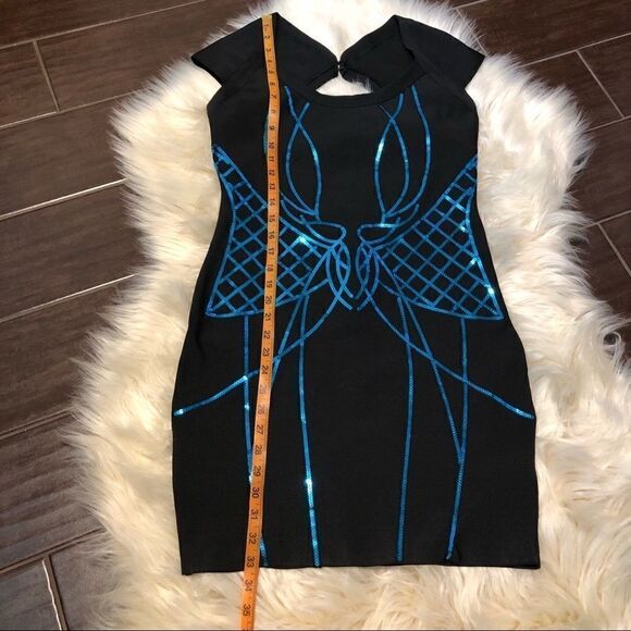 WOW couture bodycon bandage blk/turquoise sequins size lg - Picture 12 of 14